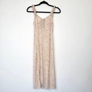 Japna Zebra Animal Print White & Tan Midi Sundress with Ruffle Straps Boho